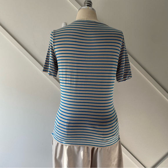 Max Mara Tan and BlueStripe Short Sleeve Shirt - M (fits small) - Picture 3 of 14